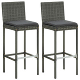 3 Piece Garden Bar Set with Cushions Poly Rattan Grey - Rear View