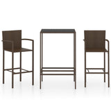 3 Piece Garden Bar Set Poly Rattan Brown - Front View