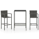 3 Piece Garden Bar Set Poly Rattan Grey - Front View