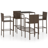 5 Piece Garden Bar Set Poly Rattan Brown - Front View