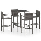 5 Piece Garden Bar Set Poly Rattan Grey - Front View
