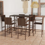 7 Piece Garden Bar Set Poly Rattan Brown