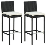 3 Piece Garden Bar Set with Cushions Poly Rattan Black - Low Angle