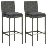 3 Piece Garden Bar Set with Cushions Poly Rattan Grey - Low Angle
