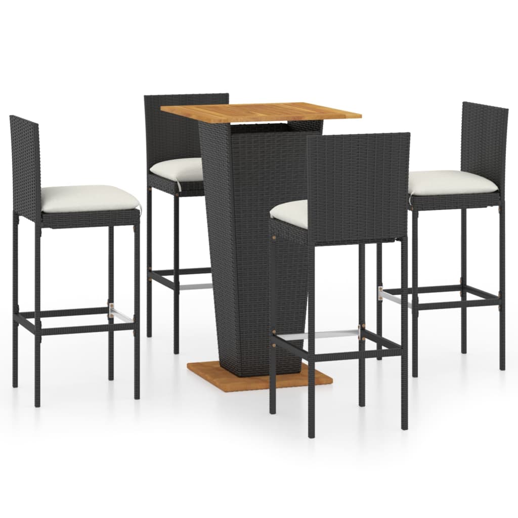 5 Piece Garden Bar Set with Cushions Poly Rattan Black
