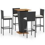 5 Piece Garden Bar Set with Cushions Poly Rattan Black
