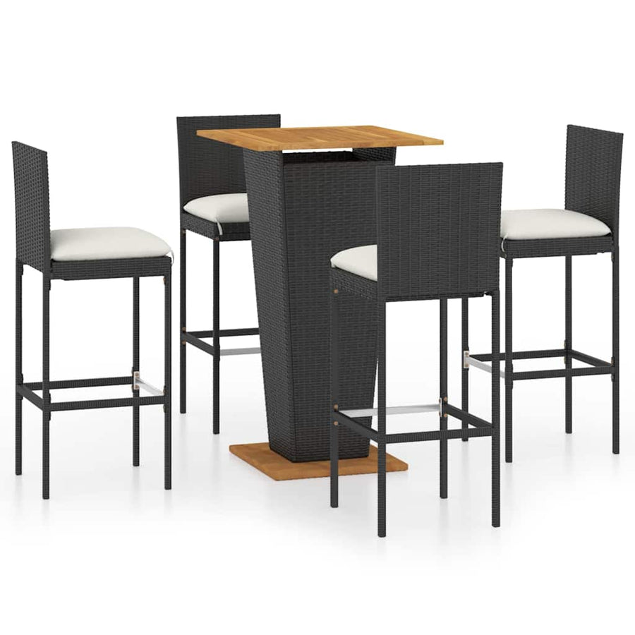 5 Piece Garden Bar Set with Cushions Poly Rattan Black