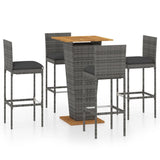 5 Piece Garden Bar Set with Cushions Poly Rattan Grey