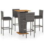 5 Piece Garden Bar Set with Cushions Poly Rattan Grey