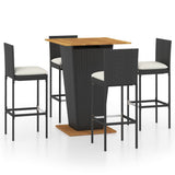 5 Piece Garden Bar Set with Cushions Poly Rattan Black - Front View