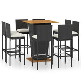 9 Piece Garden Bar Set with Cushions Poly Rattan Black - Front View
