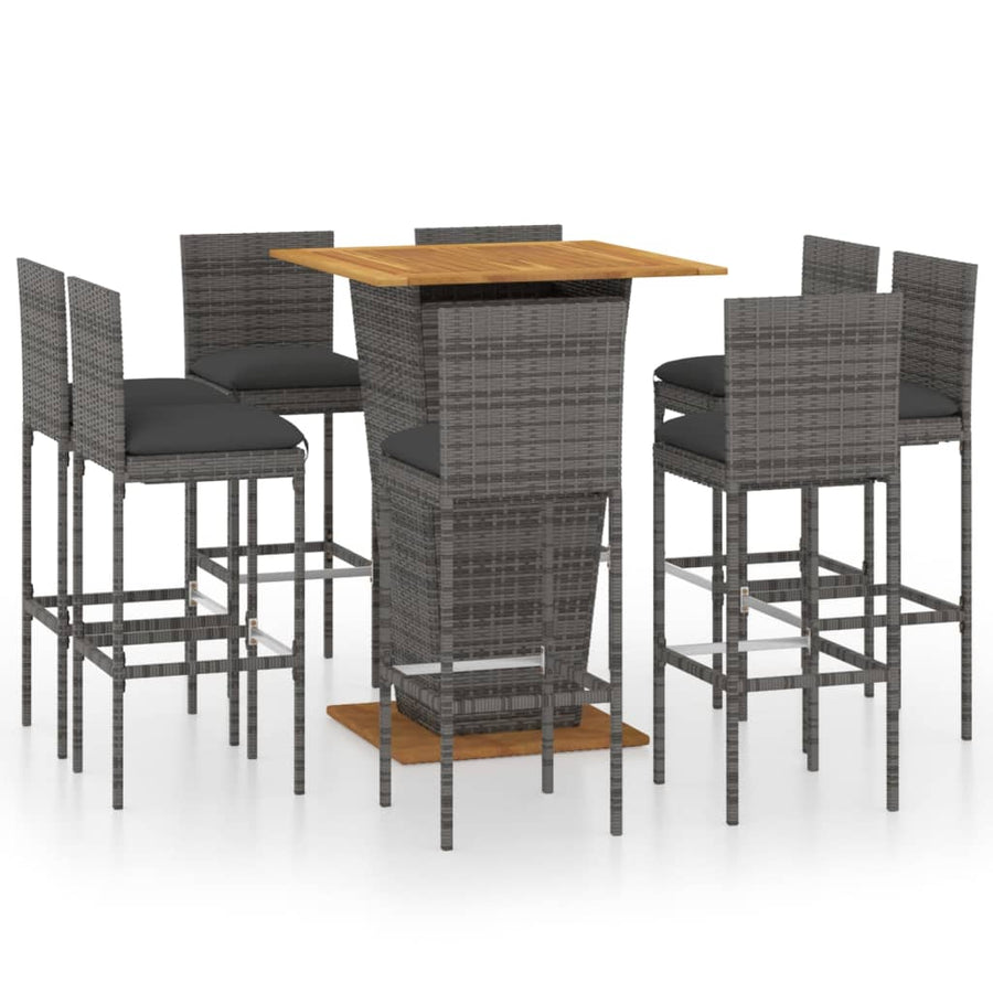 9 Piece Garden Bar Set with Cushions Poly Rattan Grey