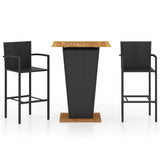 3 Piece Garden Bar Set Black - Front View