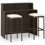 3 Piece Garden Bar Set with Cushions Brown - Front View