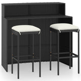 3 Piece Garden Bar Set with Cushions Black - Front View