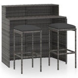 3 Piece Garden Bar Set with Cushions Grey - Front View