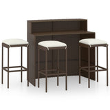 4 Piece Garden Bar Set with Cushions Brown - Front View