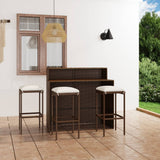 4 Piece Garden Bar Set with Cushions Brown