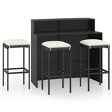 4 Piece Garden Bar Set with Cushions Black - Front View