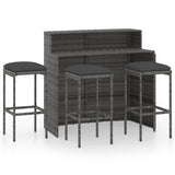 4 Piece Garden Bar Set with Cushions Grey - Front View