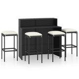 5 Piece Garden Bar Set with Cushions Black - Front View