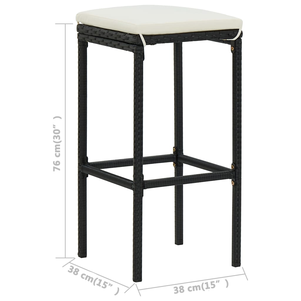 5 Piece Garden Bar Set with Cushions Black