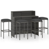 5 Piece Garden Bar Set with Cushions Grey - Front View
