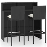 3 Piece Garden Bar Set with Cushions Black - Front View