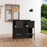 3 Piece Garden Bar Set with Cushions Black
