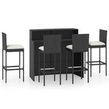 5 Piece Garden Bar Set with Cushions Black - Front View