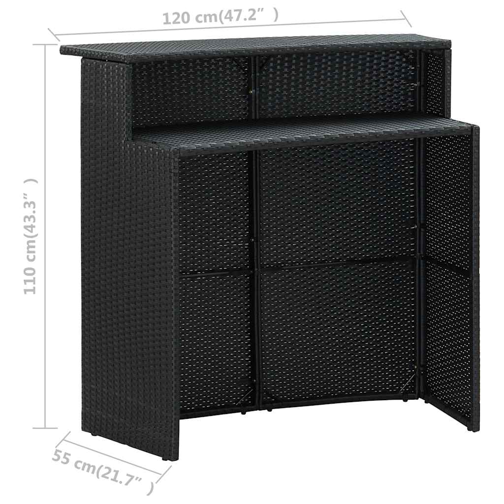 5 Piece Garden Bar Set with Cushions Black