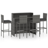 5 Piece Garden Bar Set with Cushions Grey - Front View