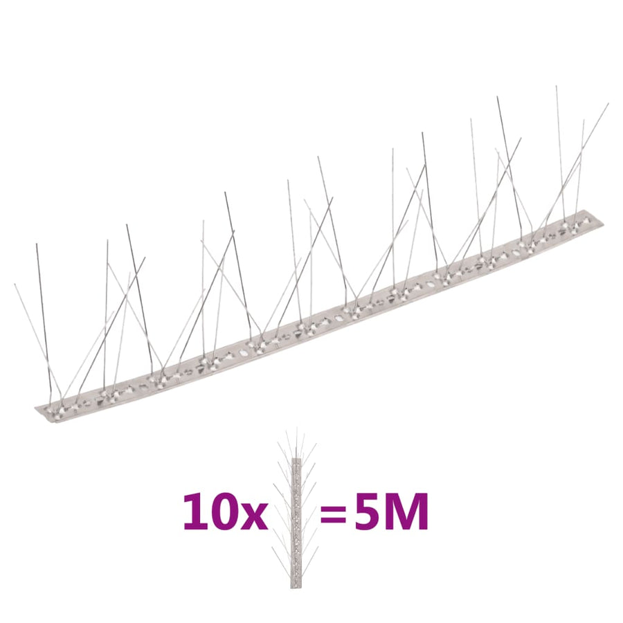 5-row Stainless Steel Bird & Pigeon Spikes Set of 10 5 m