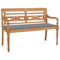 Batavia Bench with Grey Cushion 120 cm Solid Teak Wood