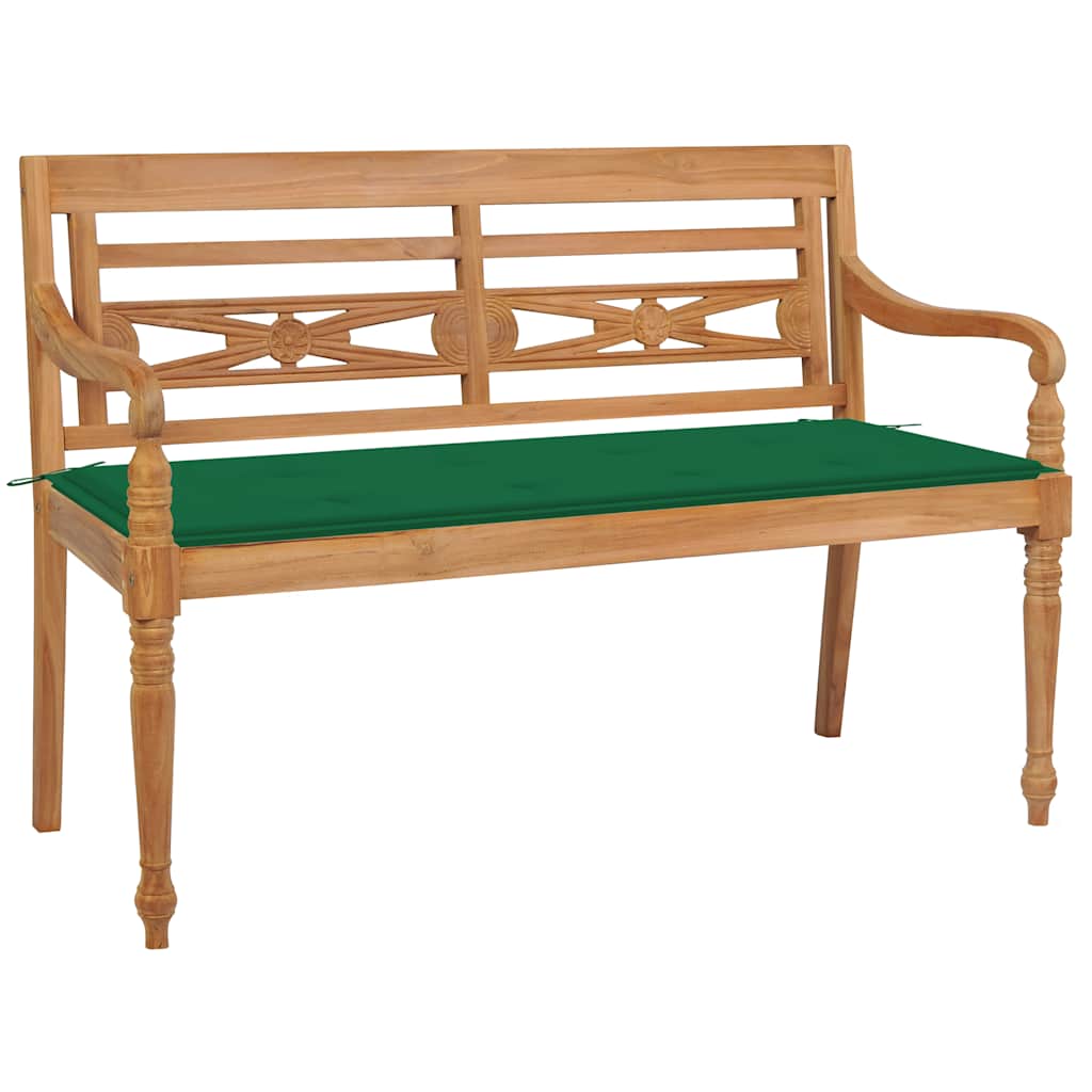 Batavia Bench with Green Cushion 120 cm Solid Teak Wood