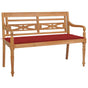 Batavia Bench with Red Cushion 120 cm Solid Teak Wood