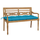 Batavia Bench with Light Blue Cushion 120 cm Solid Teak Wood