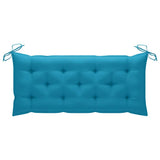 Batavia Bench with Light Blue Cushion 120 cm Solid Teak Wood - Close-Up Angle