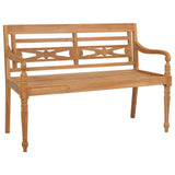 Batavia Bench with Wine Red Cushion 120 cm Solid Teak Wood - Front View