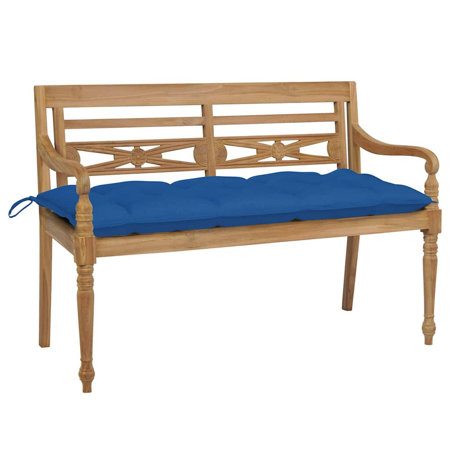 Batavia Bench with Blue Cushion 120 cm Solid Teak Wood
