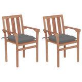 Garden Chairs 2 pcs with Grey Cushions Solid Teak Wood