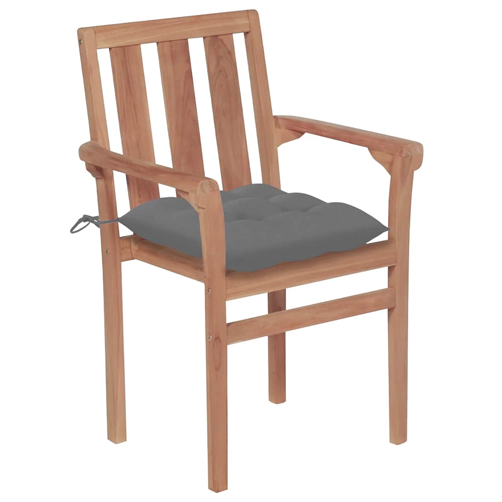 Garden Chairs 2 pcs with Grey Cushions Solid Teak Wood