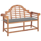 Garden Bench with Grey Cushion 120 cm Solid Teak Wood