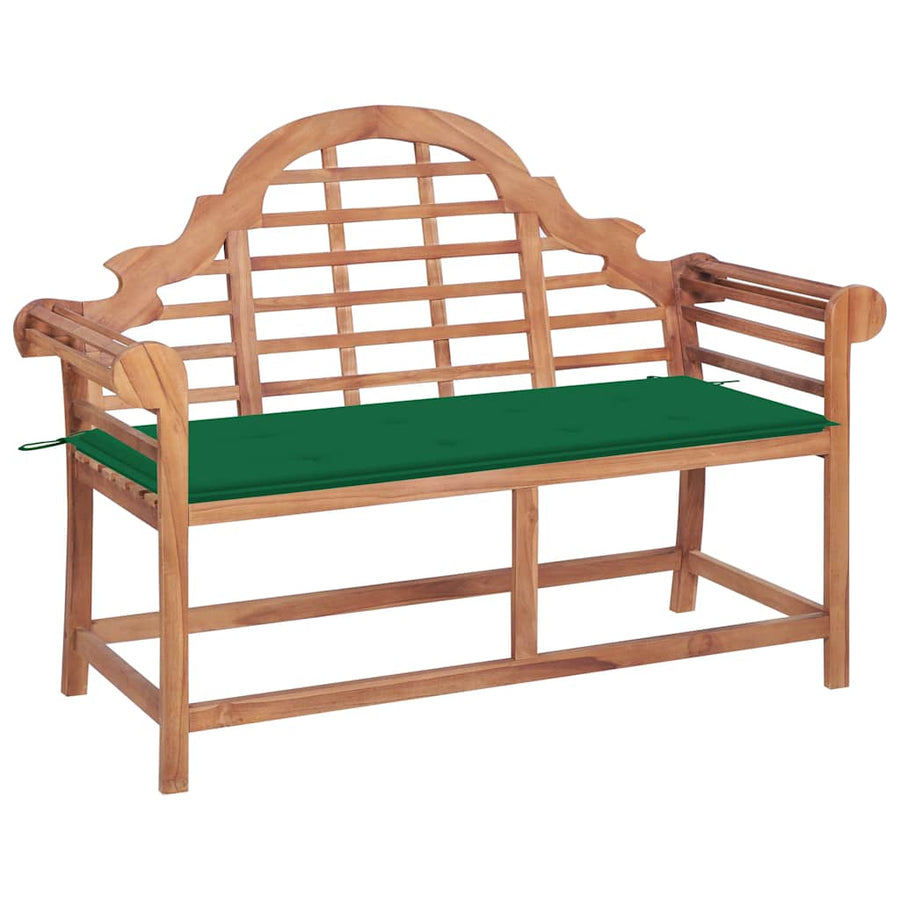 Garden Bench with Green Cushion 120 cm Solid Teak Wood