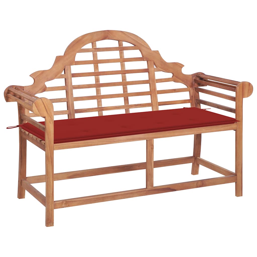Garden Bench with Red Cushion 120 cm Solid Teak Wood