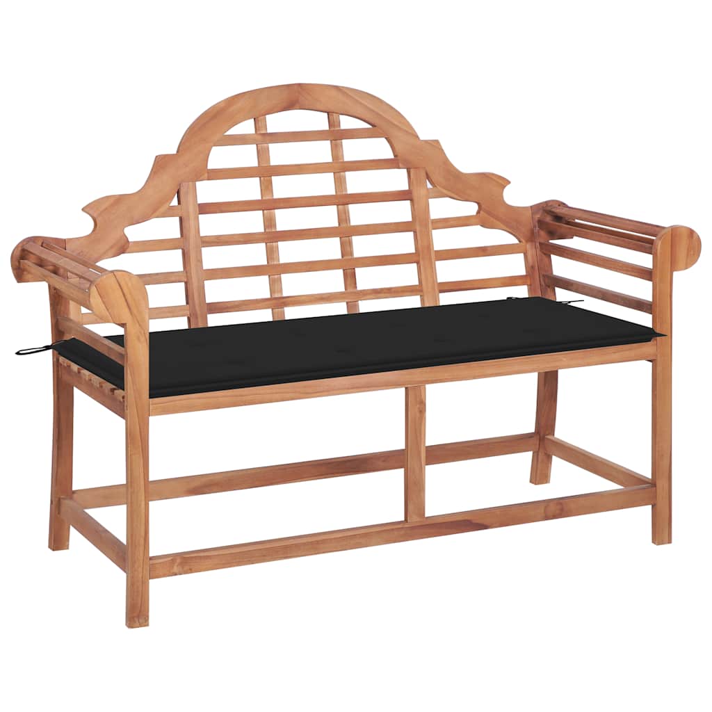 Garden Bench with Black Cushion 120 cm Solid Teak Wood
