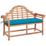 Garden Bench with Light Blue Cushion 120 cm Solid Teak Wood