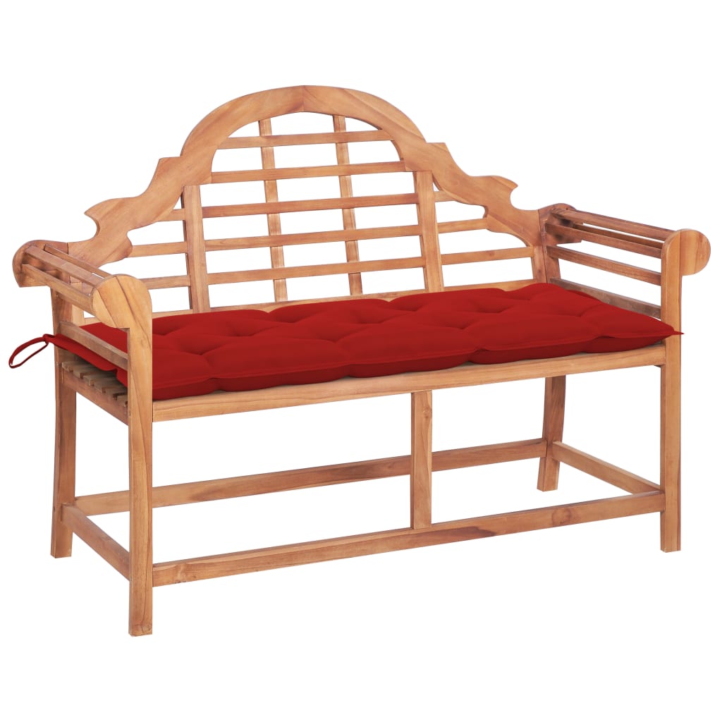 Garden Bench with Red Cushion 120 cm Solid Teak Wood