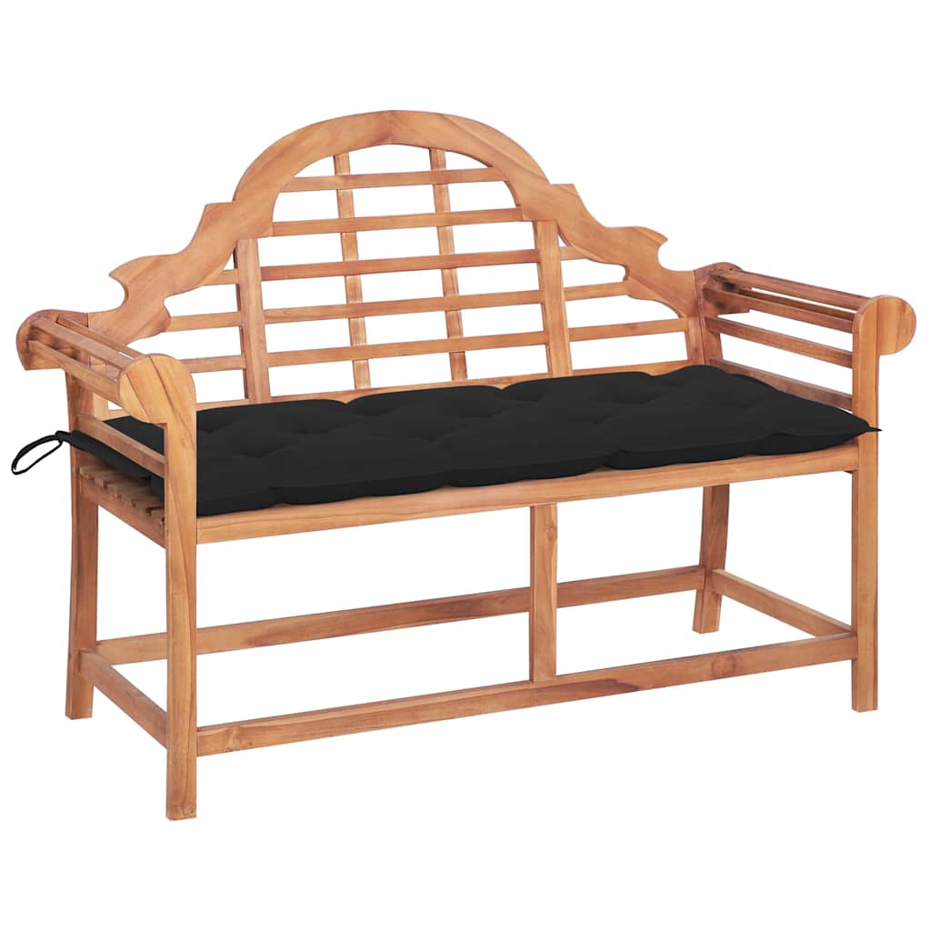 Garden Bench with Black Cushion 120 cm Solid Teak Wood