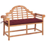 Garden Bench with Wine Red Cushion 120 cm Solid Teak Wood
